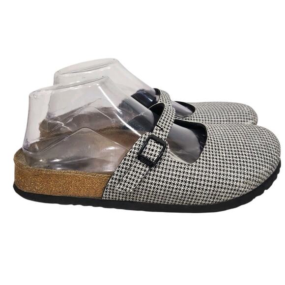 BIRKENSTOCK MARIA CLOG MARY JANE BLACK WHITE WOMENS SZ 39 US 8 HOUNDS TOOTH SHOE - Picture 1 of 8
